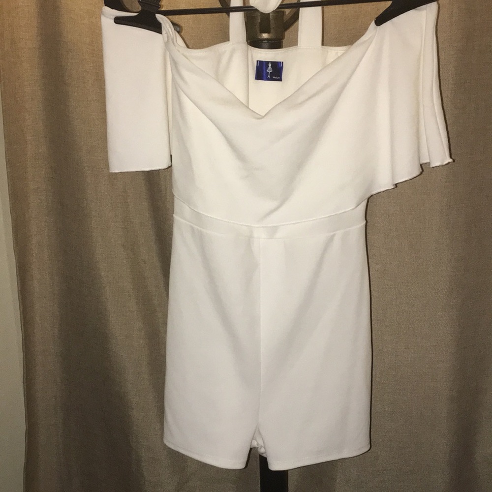White Choker Off Shoulder Romper
